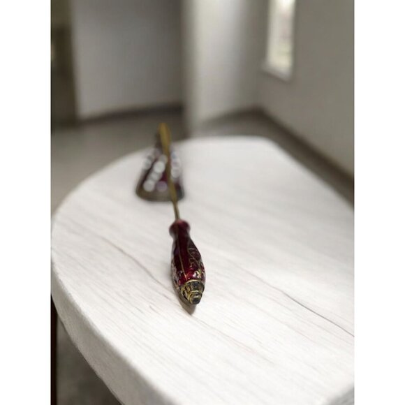 Burton & Burton Vintage Brass & Enamel Jeweled Candle Snuffer - Picture 5 of 6